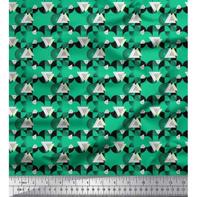Soimoi Green Georgette Viscose Fabric Circle & Triangle Geometric Print Fabric by the Yard 42 Inch Wide