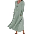 thumbnail image 2 of Meichang Robes Évasées pour Femmes Grande Taille Été Amples Décontractées en Coton et Lin Robes Maxi Manches Longues Encolure Dégagée Robes à Imprimé Pissenlit avec Poches Robes Amples Fluides Vert TTTG, 2 of 5