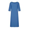 thumbnail image 4 of RKSTN Robe Maxi pour Femme Grande Taille Robe d'Été Simple Coton-Lin Col Rond Robe de Plage Manches Courtes Plissée Ligne A Robe Midi, 4 of 8