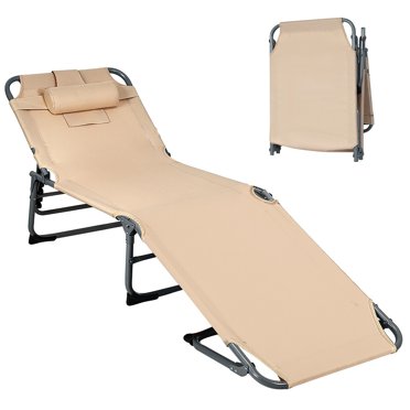 Costway Chaise de Bronzage Portable Chaise Longue avec Dossier Réglable à 4 Positions Beige