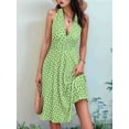 thumbnail image 3 of Robe d'Été Sans Manches Portefeuille à Col en V à Fleurs pour Femme, Mini Robe Vert Pâle S, 3 of 5
