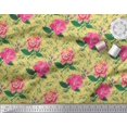 thumbnail image 2 of Soimoi Tissu Popeline de Coton Jaune Imprimé Feuilles & Roses au Mètre 42 Pouces de Large, 2 of 3