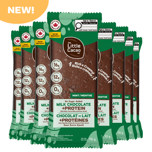 The Little Cacao Co. - Barres de chocolat Pas de sucre ajouté + Protéines + Chocolat et menthe de lait de fibres x8