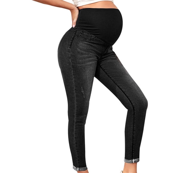 Hinvhai Women's Maternity Jeans Clearance Over Belly Skinny Stretchy Denim Pants Comfy Slim Pregnancy Pants Black 10(XL)