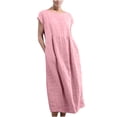 thumbnail image 2 of UPPADA Robe Longue Maxi Sans Manches à Col Rond pour Femme, Unie, avec Poches, en Lin, Ample et Grand, Style Caftan, 2 of 6