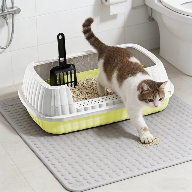 Tyidzon Semi Enclosed High Bar Cats Litter Box With Splashs Proof Designs For Cats And Cats Shovel Suitable For Home Cats