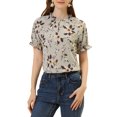 thumbnail image 1 of INSPIRE CHIC Women's Floral Ruffled Short Sleeve Ruffle Neck Casual Blouses Grey XS, 1 of 6