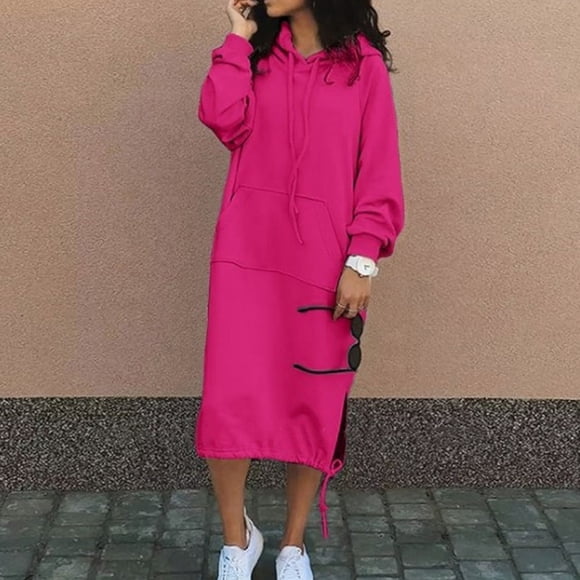Gspmoly Summer Dress, Fashionable Women'S Long Sleeved V-Neck Solid Color Hooded Loose Fitting Dress Evening Dresses for Women Prime Deals