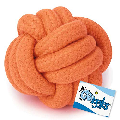 MPP Ruff Rope Dog Toys Tough Orange Knot Tennis Ball Dental Chew Play Fetch Tugs (Knot Ball - 3")