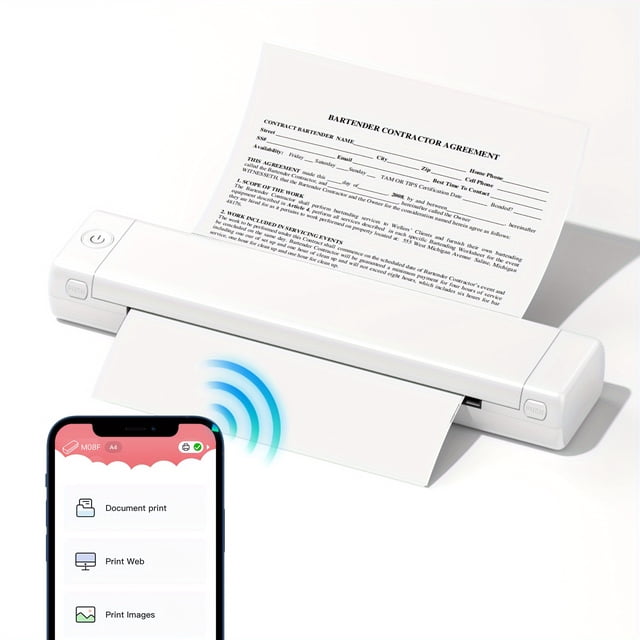 Portable Wireless Thermal Mobile-Printer - M08F Compact Inkless Printer For Travel,