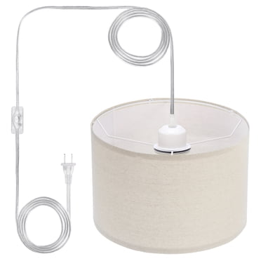 Uxcell Plug in Pendant Light, 15Ft Rope Cord Hanging Lamp Fixture for Bedroom Kitchen Living Room, Light Linen