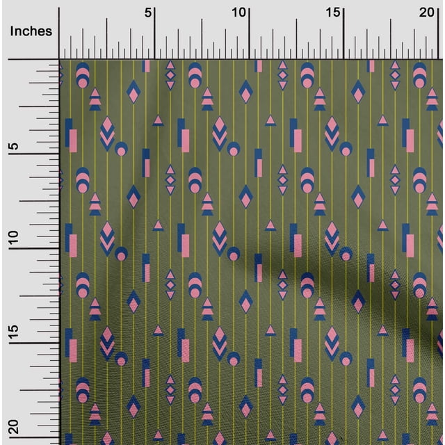 oneOone Polyester Lycra Fabric Stripe & Geometrical Shapes Geometric Printed Fabric 1 Yard 56 Inch Wide