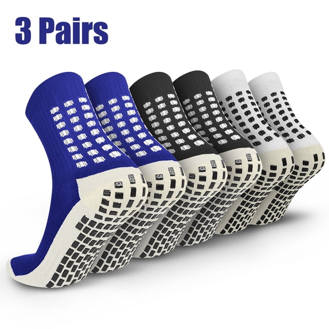 3pairs Chaussettes de soccer pour hommes, EEEkit Chaussettes sport antidérapantes, chaussons sport pour football, basketball, course