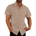 thumbnail image 4 of Timegard Cotton Linen Tops for Women Short Sleeve Button down Shirts Solid Color Casual Tops with Pockets, 4 of 7