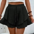 thumbnail image 2 of Yuyuzo Shorts for Women Drawstring High Waisted Double Layered Ruffle Shorts Wide Leg Casual Summer Beach Shorts, 2 of 7