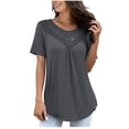 thumbnail image 1 of Yuyuzo Plus Size Tops for Women V Neck Lace Stitching Tunic Tops Short Sleeve Basic Summer Tee Shirts, 1 of 5