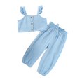 thumbnail image 1 of Toddler Baby Girl Solid Color Ruffle Sleeveless Button Down Halter Tank Crop Tops and Pants Outfits Yellow 1-2 Years, 1 of 6