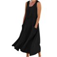 thumbnail image 1 of CHOK Robes Décontractées pour Femmes Couleur Unie Sans Manches Coton Lin Poches Longue Robe Dames Plage Été Robes, 1 of 8