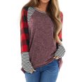 thumbnail image 1 of Women Plaid Stripe Print Colorblock Crew Neck Long Sleeve Pullover Shirt, 1 of 5