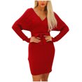 thumbnail image 1 of cfhntfmh Robes de Mode pour Femmes Hiver Automne Confortables à Manches Longues Portefeuille Robe Chandail à Col en V Détente Tricotée Moulante Robe Mini, 1 of 7