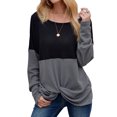 thumbnail image 1 of Femmes Manches Longues Col Rond Noeud Ourlet Couleur Bloc Pull Top, 1 of 6