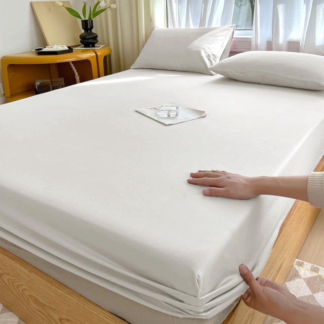 Uscallm Double Bed Fitted Sheet Set Non-Slip Mattress Cover All Inclusive Protection Soft Polyester Fiber 200x150cm 78.74x59in Bedding Includes Fitted Sheet and 2 Pillowcases