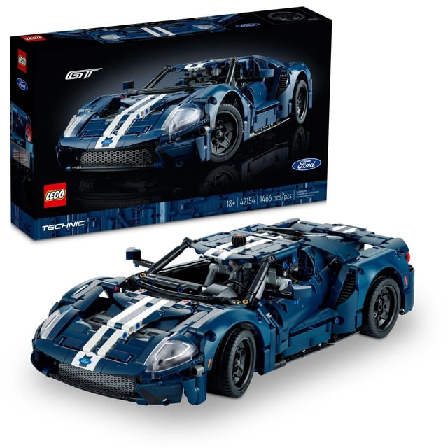 LEGO Technic 2022 Ford GT 42154 Maquette de Voiture pour Adultes Affichant une Supervoiture Bleu Foncé à l'Échelle 1:12 avec des Rayures de Course Blanches, Détaillée avec un Moteur V6 Fonctionnel, une Transmission Arrière avec Différentiel, suspension Indépendante, Direction de l'Essieu avant, Portes Ouvrantes, Capot et Aileron Ajustable, Montrée avec Sa Boîte.