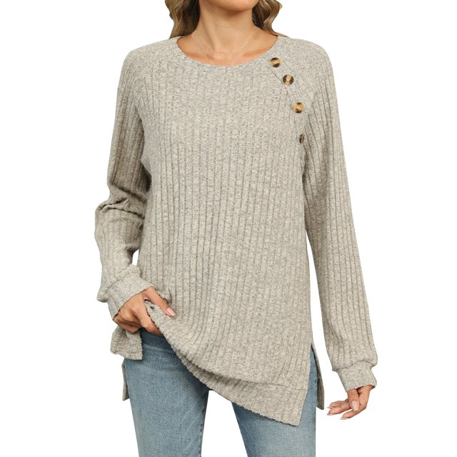 yoeyez Tunique en Tricot pour Femmes, Chandails à Manches Torsadées Patchwork, Col Ras du Cou Raglan, Chemises à Manches Longues, Hauts Mode Automne 2024, Beige, TG