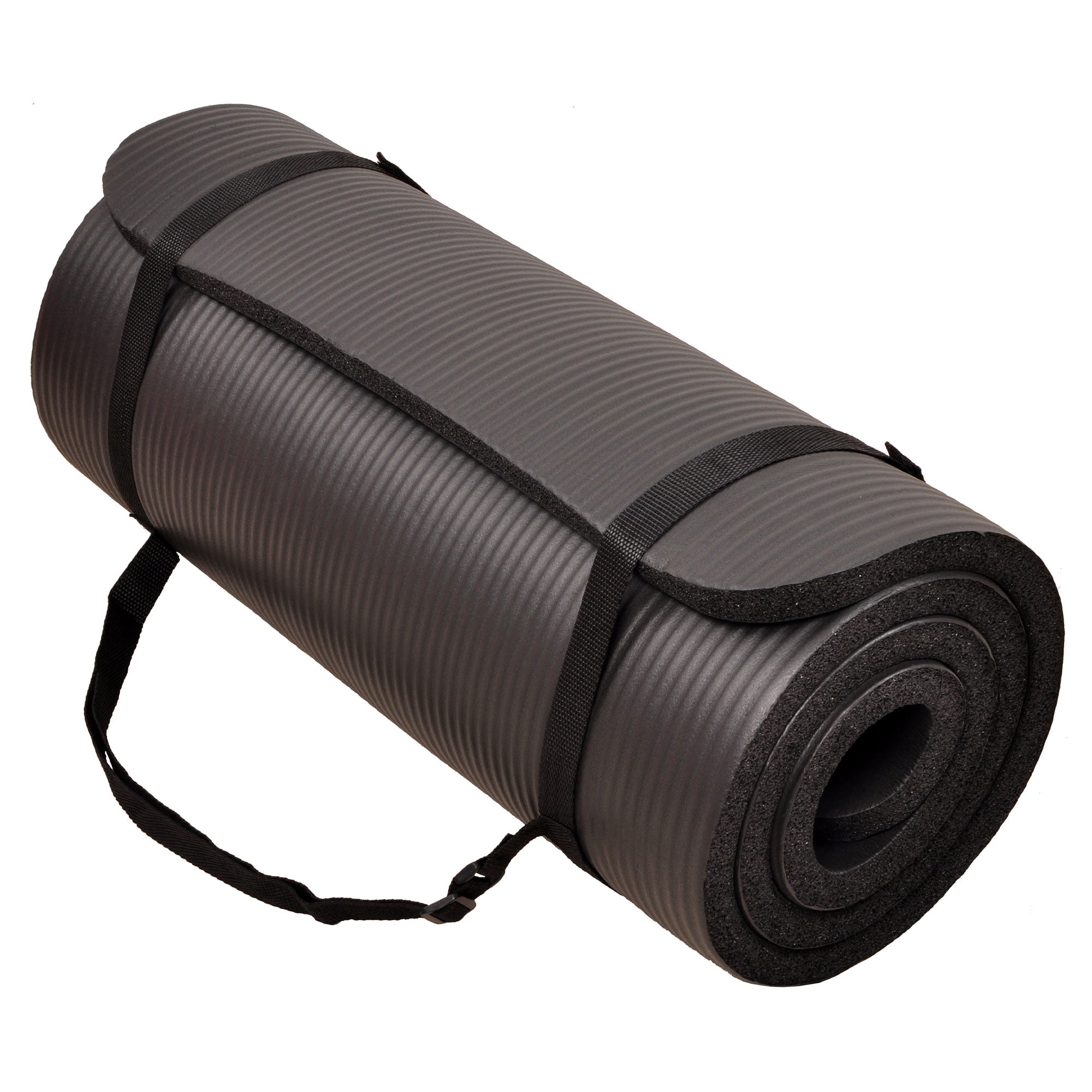 Signature Fitness 1" Extra Thick Exercise Yoga Mat with Carry Strap, Black