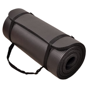 Signature Fitness 1" Extra Thick Exercise Yoga Mat with Carry Strap, Black