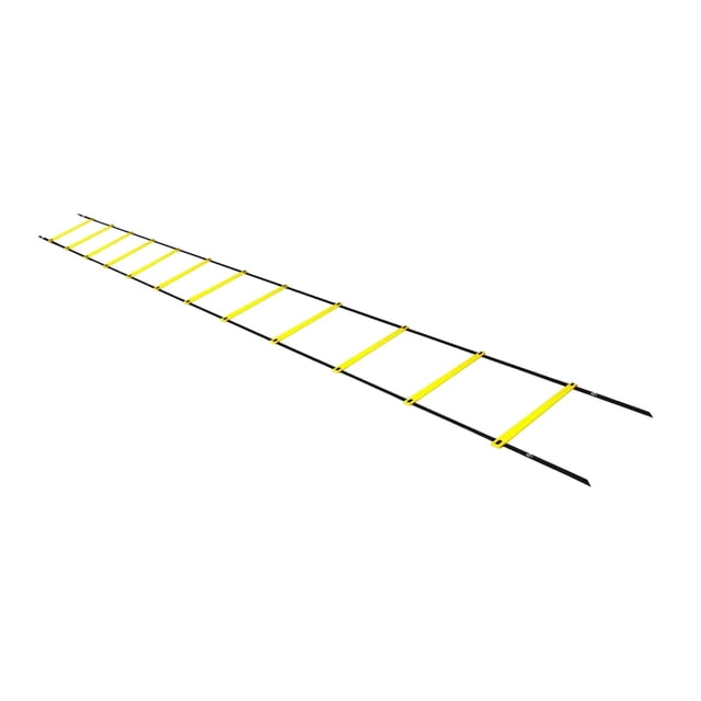 Agility Ladder, Training Exercise Ladders for Soccer Football Boxing Footwork Sports Agility Training with 8/12/16/20 Rung - Black Yellow, 6M 12Joint. A long black and yellow agility ladder with durable PP rungs and nylon straps, designed for improving speed, coordination, and balance during athletic training. Suitable for indoor and outdoor use on various surfaces.