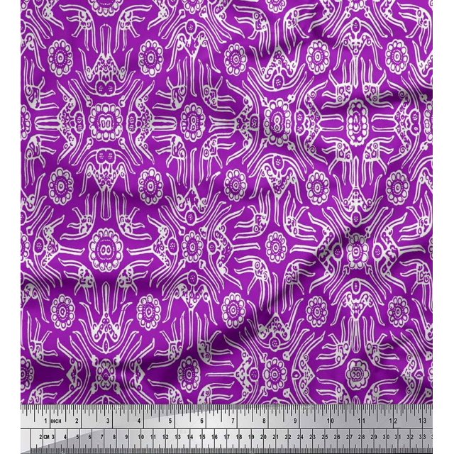 Soimoi Polyester Crepe Fabric Floral & Moroccan Damask Print Sewing Fabric Yard 52 Inch Wide