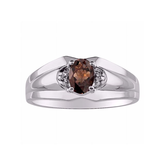 RYLOS Mens Rings 14K White Gold Classic Design 7X5MM Oval Gemstone & Diamond Smoky Quartz June Birthstone Ring Size 12