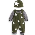 thumbnail image 4 of Toddler Boy Star Print Pattern Long Sleeve Overalls Clothes Hat Three-piece Sute, 4 of 9