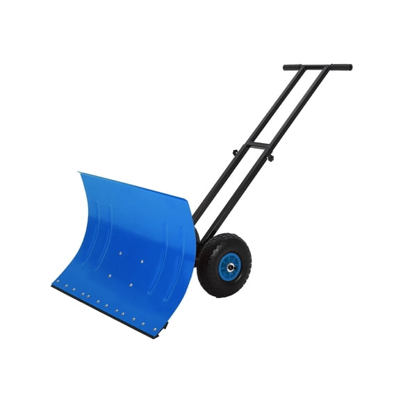 Pelle à Neige à Roues Robuste – Grandes Roues Bleues, Lame Inclinée Ajustable, Poignée Ergonomique Double, Déneigement Efficace de l'Entrée et du Trottoir, Pousse-Neige et Charrue d'Hiver