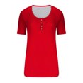 thumbnail image 4 of Birdeem T-Shirt à Col Rond Boutonné pour Femmes Haut à Manches Courtes Ample, 4 of 9