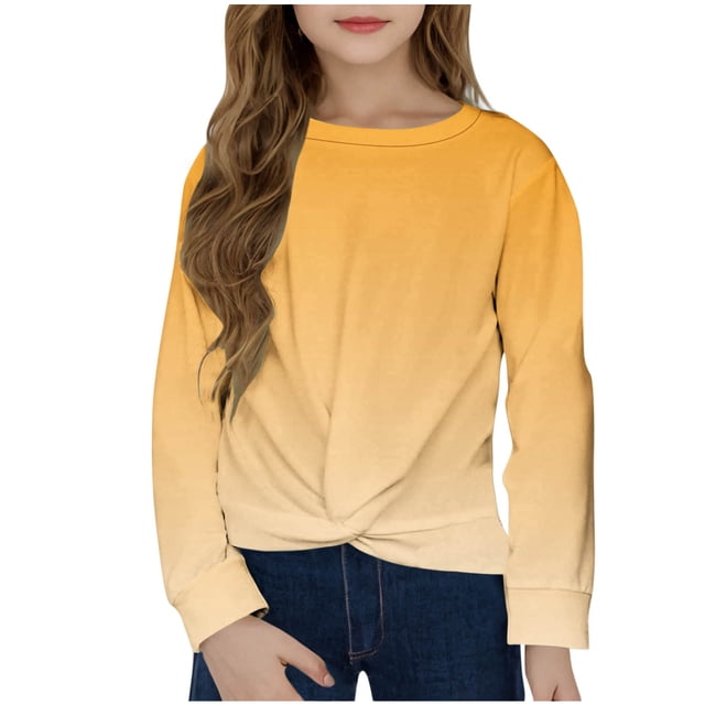 Posijego Chandail en Molleton pour Petite Fille, Col Rond, Manches Longues, Torsade devant, Crop Top Athlétique