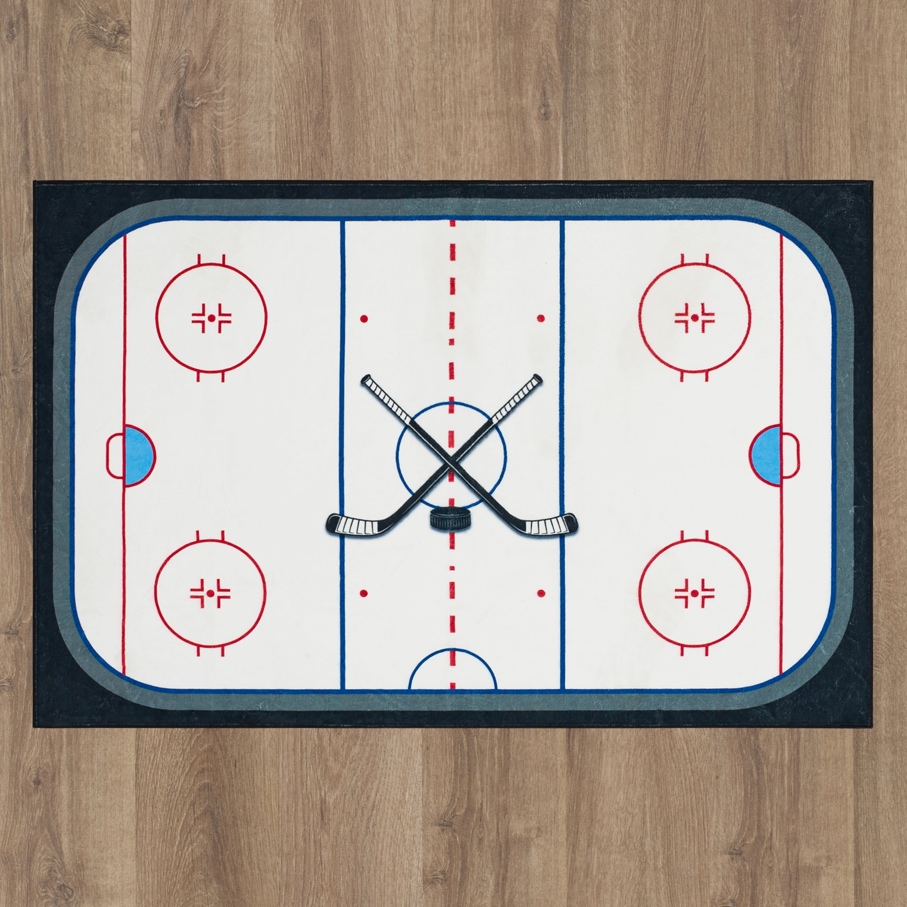 CENTER ICE Mainstays Kids Hockey Field Low Pile, Machine Washable Area Rug 36x46, Ideal for Bedroom and Play Area.