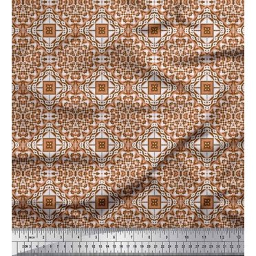 Soimoi Satin Silk Fabric Geometric Kilim Decor Fabric Printed Yard 42 Inch Wide