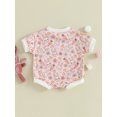 thumbnail image 4 of xiaxaixu Baby Girls Boys Rompers Flower Rabbit Print Crew Neck Short Sleeve Bodysuits Casual Easter Clothes, 4 of 8