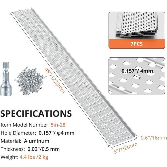 Gutter Guards 5 Inch, Leaf Filter for Gutters - Heavy Duty Aluminum 28ft Mesh Screen, Weatherproof Protection, DIY Install with Scissors & Gloves, All-Purpose Fit for Home Roof (Silver, 1-Pack)