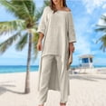 thumbnail image 2 of Ensemble de Survêtement pour Femme à Manches Longues Haut+pantalon en Coton et Lin 2 Pcs, 2 of 9