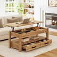 thumbnail image 1 of GUNAITO Table Basse à Plateau Relevable avec 2 Tiroirs, Table Basse Convertible en Bois Brun Pâle avec Rangement pour Salon, Table Centrale, 42 Pouces, 1 of 8