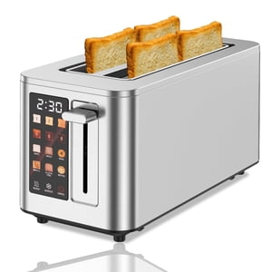 TAZTIR Touch Screen Toaster 4 Slice, 4 Bread Types, 4 Shade Settings, LCD Display, Extra Wide 1.5" Slots, Memory Function, 1400W，16.54 * 8.66