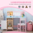 thumbnail image 4 of Qaba Ensemble Bureau et Chaise pour Enfants 2 Pcs avec Tableau Blanc, Rangement, Étagères, Rose, 4 of 9