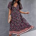 thumbnail image 1 of SMihono Robe d'Été Boho pour Femmes Grande Taille Mode Robe Décontractée à Col en V Imprimée avec Ceinture Manches Courtes Ample, 1 of 7