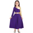 thumbnail image 2 of RUNQHUI Robe de Danse Métallique Dorée pour Filles, Prière Lituricale, Culte, Danse, Violet 12, 2 of 7