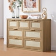 thumbnail image 1 of OAKHAM Commode 7 Tiroirs, Grand Commode en Rotin pour Chambre à Coucher Salon, Chêne Vieilli, 1 of 7