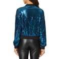 thumbnail image 3 of INSPIRE CHIC Women's Sequin Jacket Zipper Closure Hidden Pockets Bomber Jacket S Blues, 3 of 6