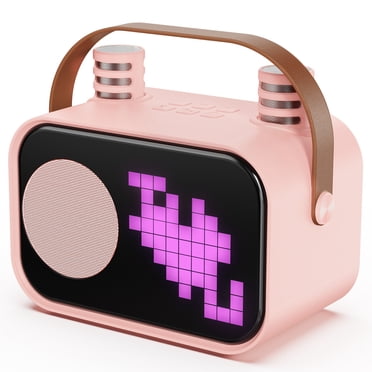 JYX Mini Karaoke Machine for Kids, 15 Animation Modes, 2 Mics, Connect with Bluetooth, Kids Toy, Birthday Gift for Girls Boys, Pink